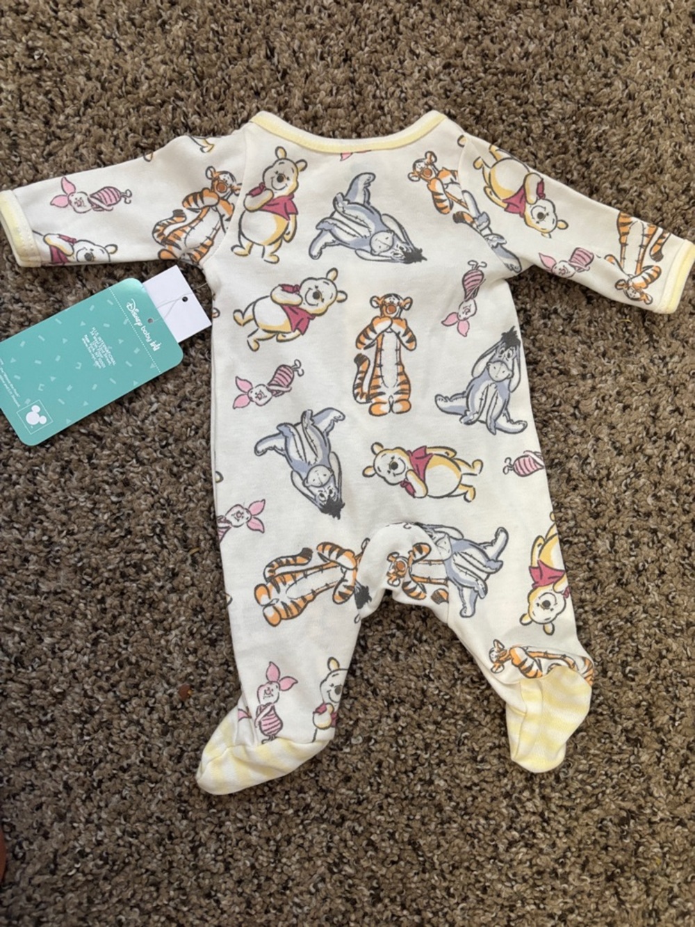 Disney Winnie the Pooh Cream Footed One-Piece with Yellow Trim - Picture 3 of 3